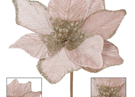 Kunstbloem Met Clip- Poinsettiatak - Ster van Bethlehem - Roze - Glitters