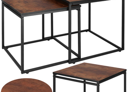 Salontafel | Salontafel Set | Bijzettafel | Vierkant | 2-Delig | Zwart/Donkerbruin