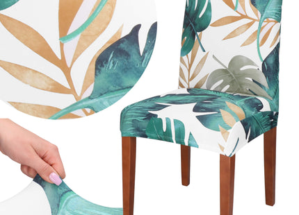 Stoelhoes - Voor Eetkamerstoelen - Met Stretch - Bladeren - Groen/Wit