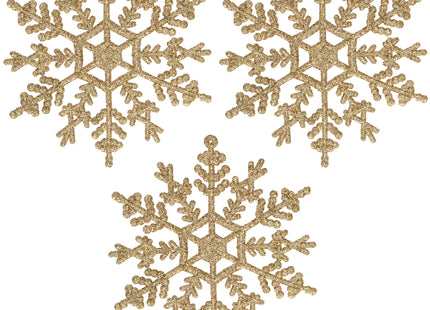 Kerstboomhanger -Sneeuwvlokken -Kerstversiering - Goud Glitters - 3 Stuks - 12 Cm