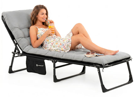 Campingbed | Campingstoel | Kampeerstoel | Verstelbaar | Vouwstoel | Visstoel | Inklapbaar | Zwart/Grijs | 120 Kg | 175 x 57 x 70 Cm