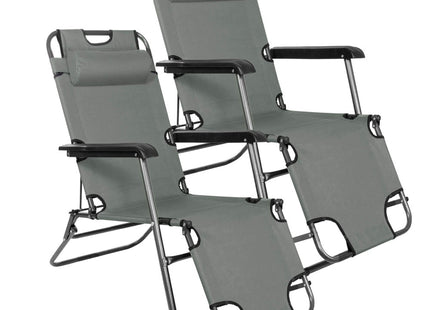 Tuinstoelen | Ligstoel | Ligbed | Verstelbaar | Inclusief Hoofdsteun | 2 Stuks | Grafiet