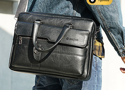 Baltan Leren Aktetas - Laptoptas - Tot 16 inch - Zwart - 10L - 38 X 29 X 10 CM