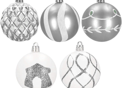 Kerstballen | 30 Stuks | 6 cm | Zilver/ Wit