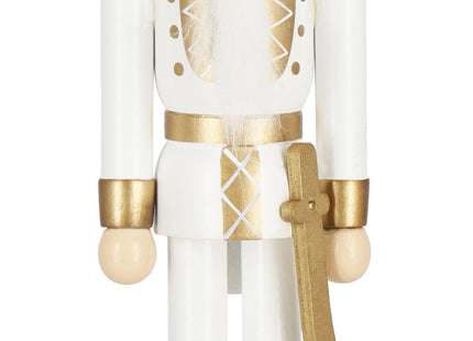 Notenkraker Kerst | Houten Soldaat | Kerstversiering | Goud/Wit | 30 cm