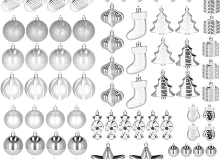 Kerstballen | 77 Stuks | Zilver/Wit