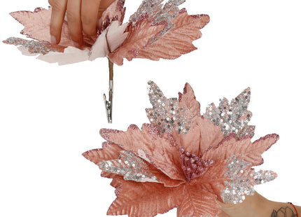 Kunstbloem Met Clip- Ster van Bethlehem - Roze - Glitters