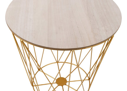 Salontafel | Salontafel Rond | Bijzettafel | 1 Stuk | 30,5 cm | Goud/Licht Hout