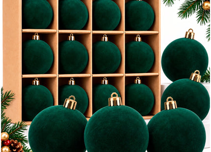 Kerstballen 12 Stuks – Donkergroen – Fluwelen Kerstboomversiering – Onbreekbare Kerstballen 5,5 cm – Inclusief Ophangkoorden