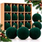 Kerstballen 12 Stuks – Donkergroen – Fluwelen Kerstboomversiering – Onbreekbare Kerstballen 5,5 cm – Inclusief Ophangkoorden