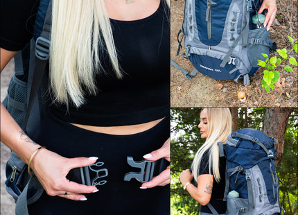 Backpack - Rugzak - Multifunctioneel - Kamperen - Reizen - Regenhoes - Fluitje - 60 Liter - Grijs/Blauw
