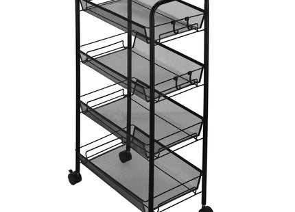 Keukentrolley - Opbergrek - Wielen - 4 Planken - Zwart - 84,5x44x27 cm