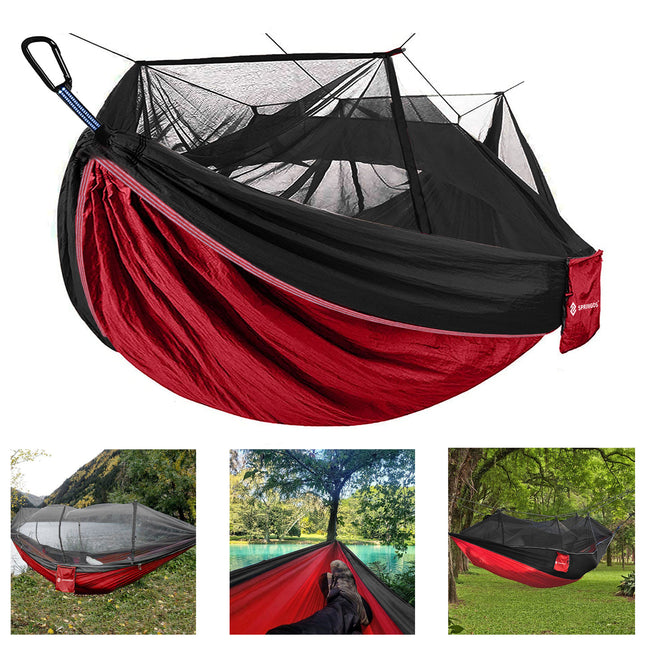 Hangmat - Klamboe - 2 - Persoons - Camping - 250 KG - Rood/ Zwart