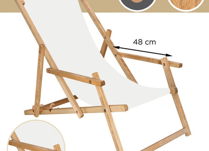 Ligbed | Strandstoel | Ligstoel | Verstelbaar | Arm Leuning | Beukenhout | Geïmpregneerd | Handgemaakt | Wit