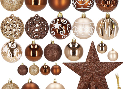 Kerstballen & Piek | 101 Stuks | Bruin/ Rose Goud