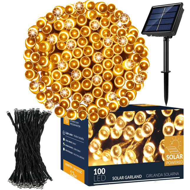 Kerstboomverlichting | met 200 LED Lampjes | 12 M | Warm Wit | Zonne-energie | Indoor | Outdoor