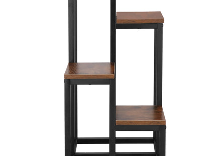 Plantenrek | Plantenstandaard | Plantentrap | 4 Niveaus | Metaal | Hout | Zwart | Donkerbruin