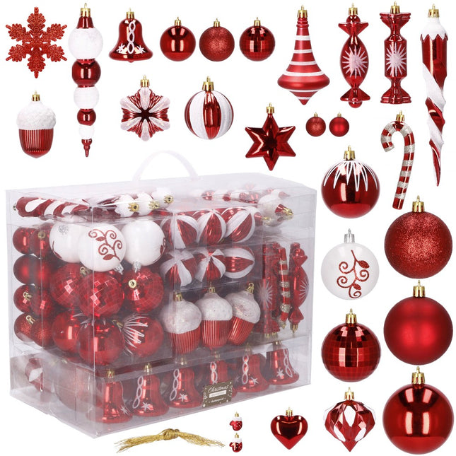Kerstballen | 153 Stuks | Rood/Wit