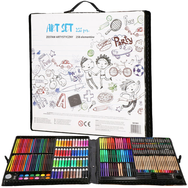 Tekendoos | Tekenkoffer Kinderen | 258 Delig | 47 x 45 x 4 cm | Zwart