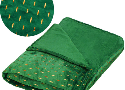 Plaid | Sprei | Deken | 220 x 200 cm | Pluche | Groen/ Goud