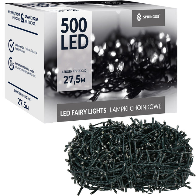 Kerstverlichting | 27,5 m | 500 LED | Koud Wit | 8 Lichtfuncties