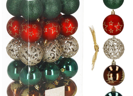 Kerstballen | 30 Stuks | 6 cm | Bruin/Groen/Rood/Goud