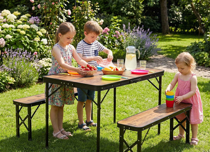 Picknick Tafel Met Bankjes - Campingtafel - Campingset - Biertafel - Horeca -Tafel - Bankjes - Opvouwbaar - Bruin -  90 x 60 x 70 cm