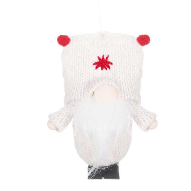 Kerstkabouter - Kersthanger - Kerstdwerg - Kerstversiering - Witte - 8 cm