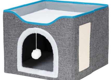 Kattenmand - Kattenhuis - Bed - Kussen - Krabpaal - 42 x 41 x 34 cm - Grijs - Blauw