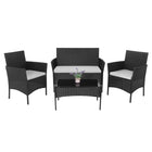 Tuinset - 4 Delig - Stoelen - Bank - Tafel - Rotan - Zwart
