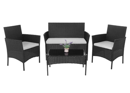 Tuinset - 4 Delig - Stoelen - Bank - Tafel - Rotan - Zwart