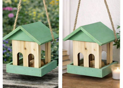 Vogelvoederstation - Voerbak - Hout - Groen - 19 x 16 x 13.5 cm