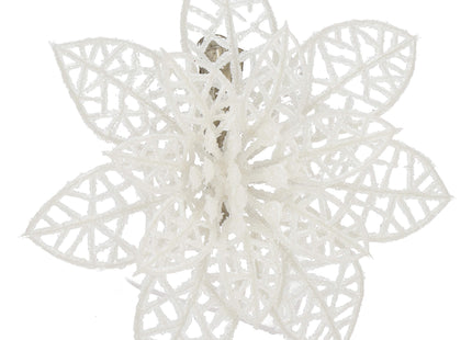 Kunstbloem - Met Clip - Kunststof - Wit - Glitters