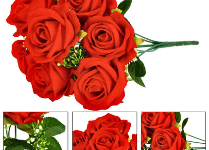 Kunstboeket - Sierboeket - Decoratief - Rozen - Decoratief - Rood - 7 Stuks - 37 cm