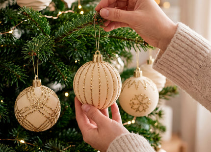 Kerstballen | 16 Stuks | 6 cm | Goud/Wit | 4 Patronen