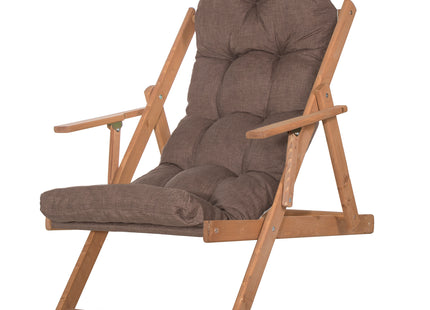 Houten Ligstoel - Ligbed - Met Kussen - Verstelbaar - Weersbestendig - Bruin - Grenenhout - 90 x 71 x 103 Cm