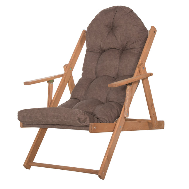 Houten Ligstoel - Ligbed - Met Kussen - Verstelbaar - Weersbestendig - Bruin - Grenenhout - 90 x 71 x 103 Cm