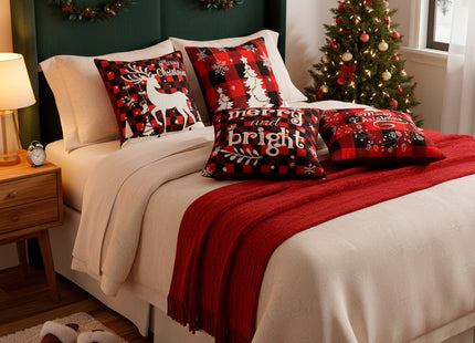 Sierkussenhoes | Kussenhoes | Kussensloop | Woonaccessoires | 40 x 40 cm | 4 Stuks | Kerstpatronen