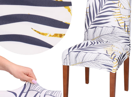 Stoelhoes - Voor Eetkamerstoelen - Met Stretch - Bladeren - Wit/Marineblauw/Geel