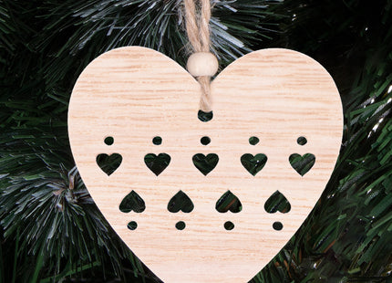 Kersthanger | Hart | Hout | 7 cm | 6 Stuks
