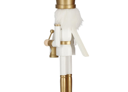 Notenkraker Kerst | Houten Soldaat | Kerstversiering | Goud/Wit | 30,5 cm
