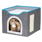 Kattenmand - Kattenhuis - Bed - Kussen - Krabpaal - 42 x 41 x 34 cm - Grijs - Blauw