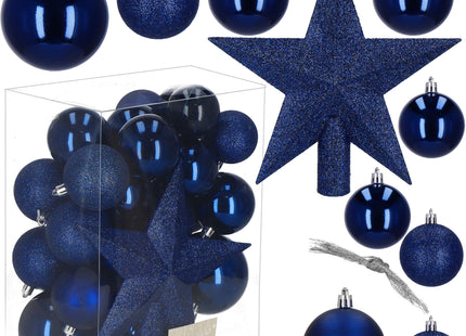 Kerstballen & Piek | 33 Stuks | 5/6/8 cm | Marineblauw