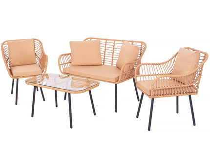 Tuinset - 4 Delig - Stoelen - Bank - Tafel - Rotan - Beige