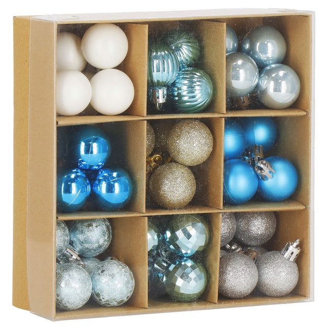 Kerstballen | 54 Stuks | 3 cm | Blauwtinten/Crème/Goud/Zilver
