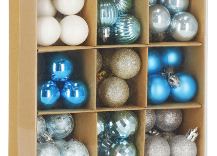 Kerstballen | 54 Stuks | 3 cm | Blauwtinten/Crème/Goud/Zilver
