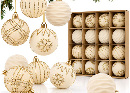 Kerstballen | 16 Stuks | 6 cm | Goud/Wit | 4 Patronen
