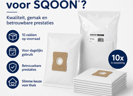 SQOON®  Stofzuigerzakken Basic  Geschikt voor UNI Bag (Inventum ST306 / ST307 / ST308, Sauber, Waves, Gamma) - High Filtration - 10 Stuks