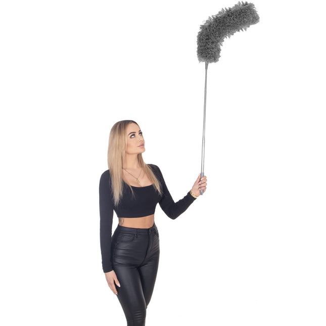 Wasbare Telescopische Stoffer -Stofdoek - Telescopische - Borstel - 75-254 cm - 2 Delig - Grijs