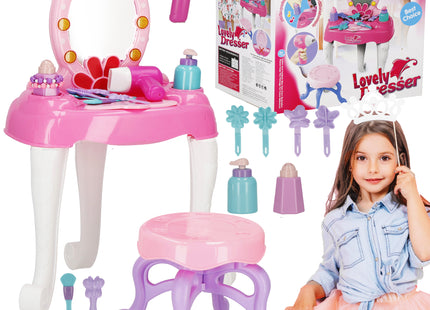 Kaptafel - Inclusief Kruk &amp; Accessoires - Voor Kinderen - Met Verlichte Spiegel - Speelgoed